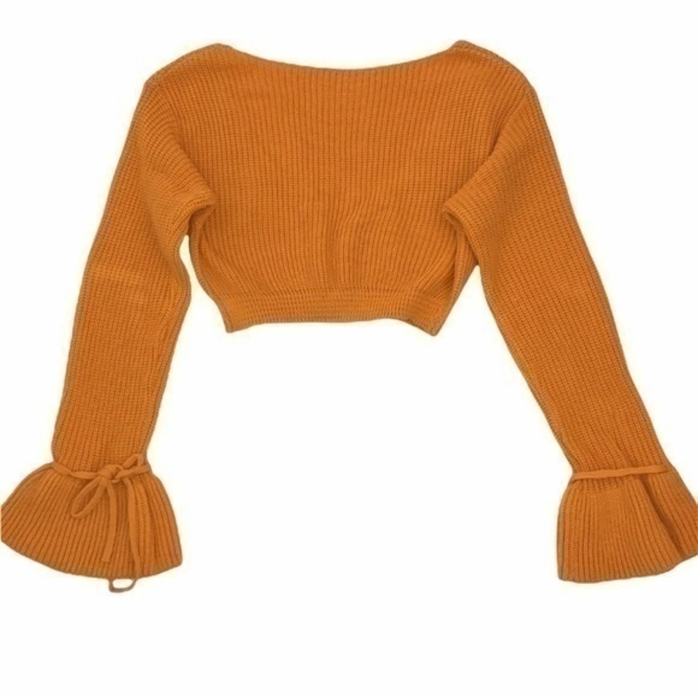 U Neck Yellow Cropped Sweater - Picture 8 of 10